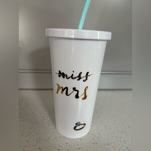 Kate Spade White 'Miss to Mrs' Tumbler with Straw